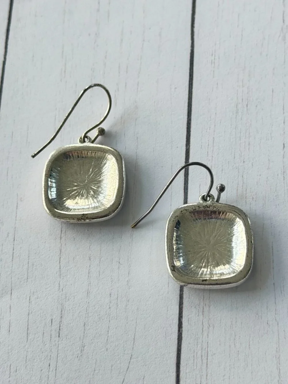 Modern Black Enamel Wave Square Drop Earrings